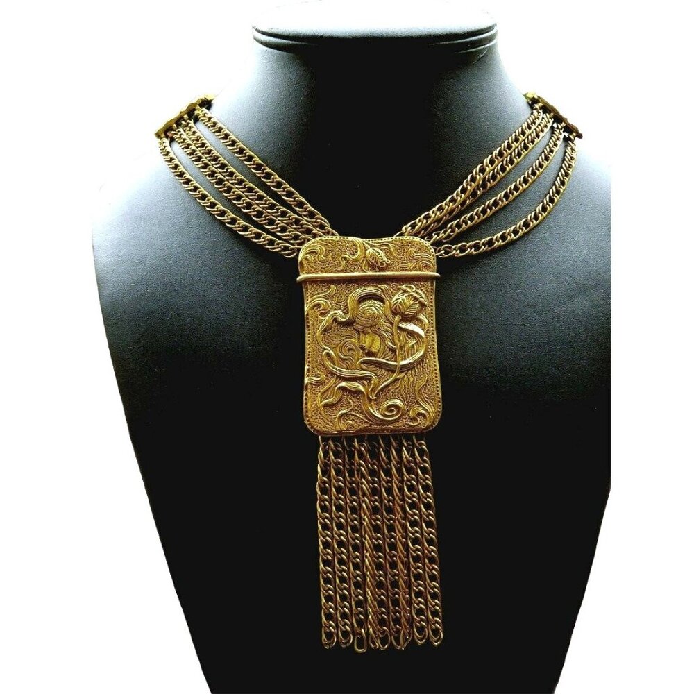 Lucien Piccard Vintage Gold-Tone Multi-Strand Chain Necklace With Ornate Pendant - Picture 1 of 8
